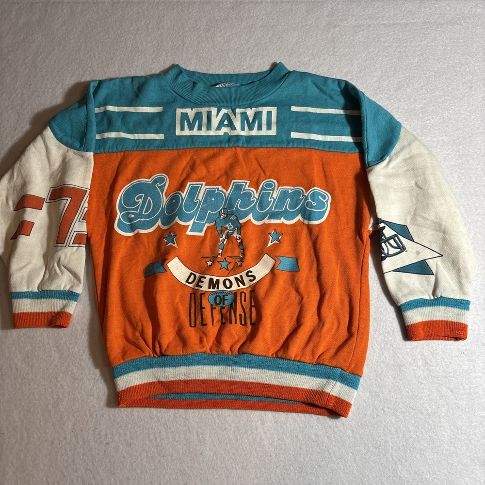 Vintage Miami Dolphins Sweatshirt Youth S/M Demons Of Defense NFL Football‎